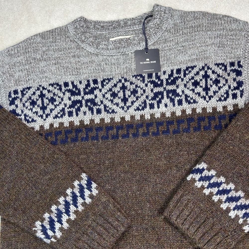 The Normal Brand Nordic Fair Isle Sweater Men's L Crewneck Wool Alpaca Blend